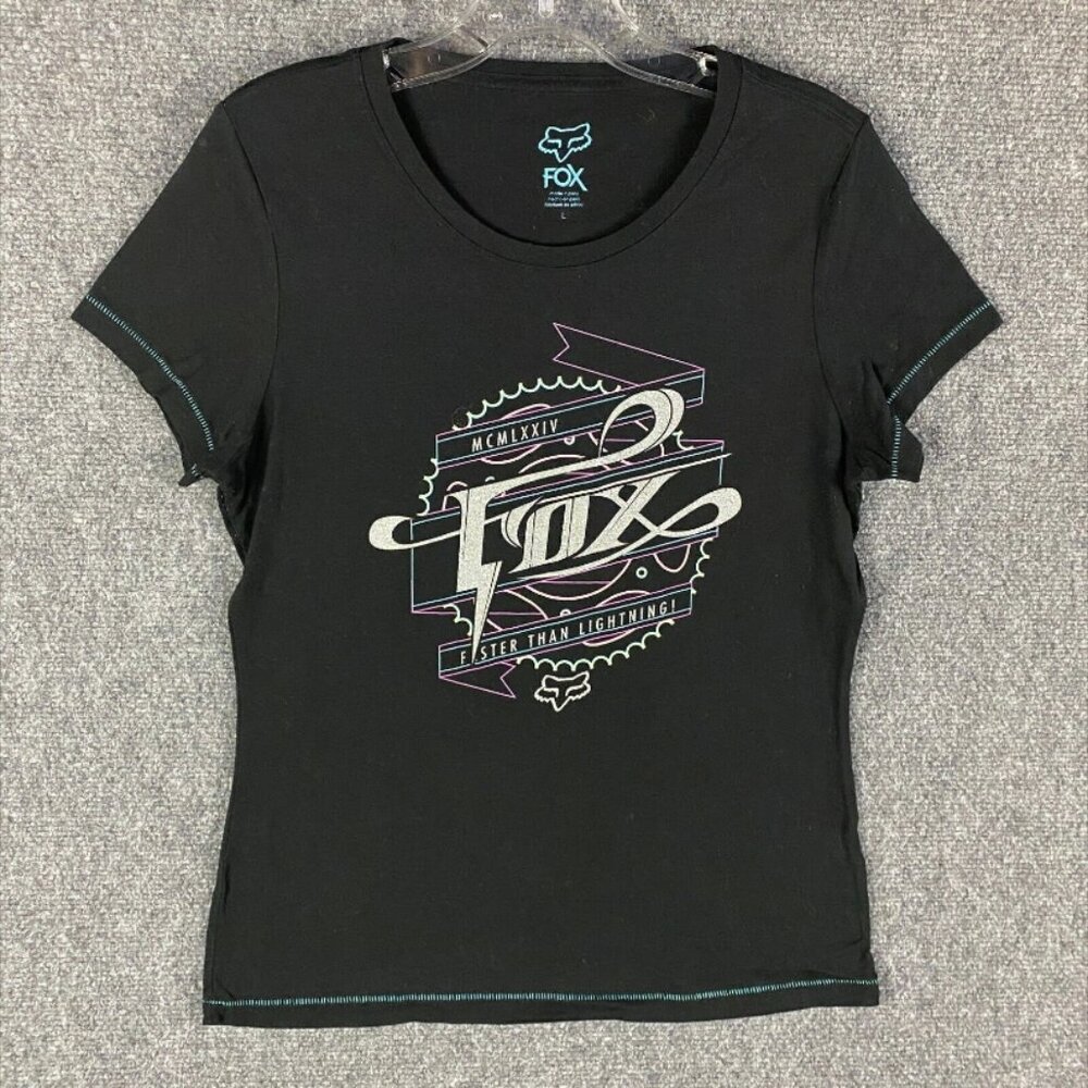 Fox Top Women's Large Black Short Sleeve Casual Graphic Adults Shirt L
